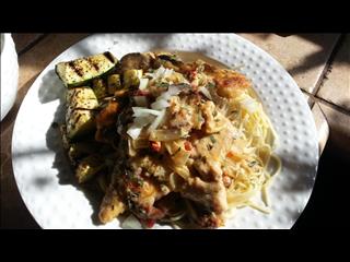 Cheesecake Factory style Angel Hair Pasta, Zucchini and Chicken.