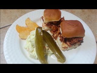 Pulled Pork, Hawaiian Roll Sliders N' Tater Salad.